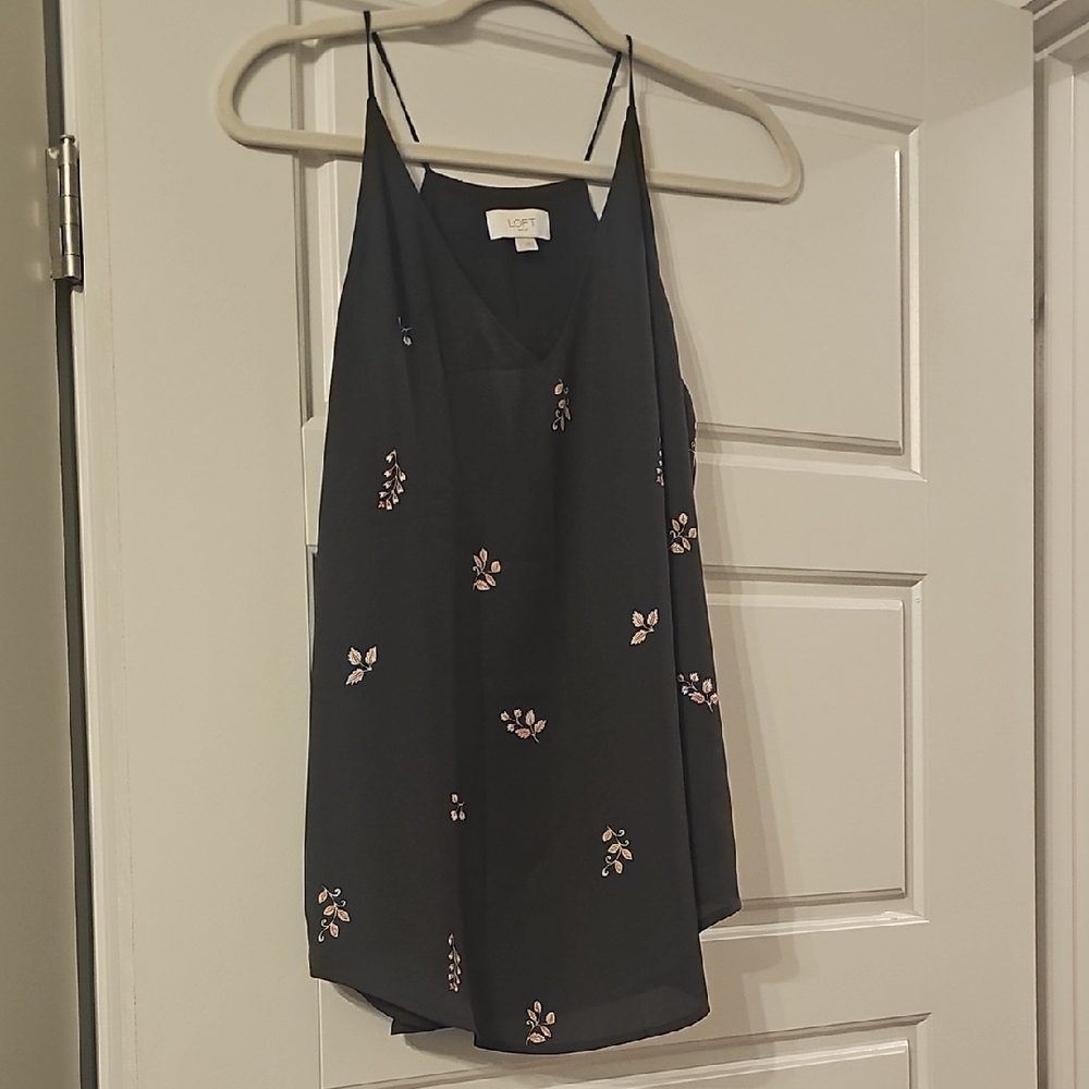 LOFT Navy Blue Floral Embroidered Blouse